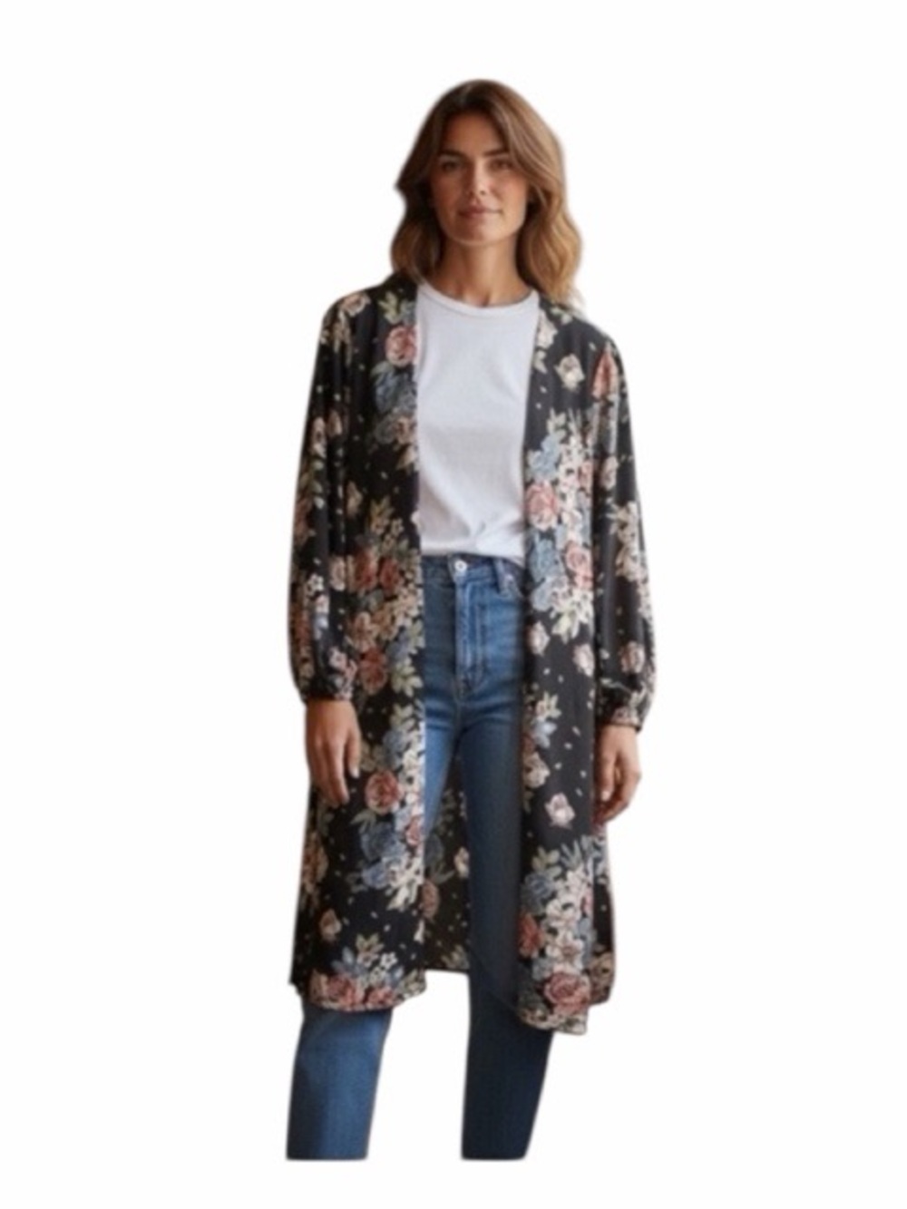 Lildy Bubble‎ Sleeve Floral Duster Cardigan